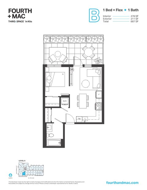 Floor plan for 1 bed, 1 bath, 476 sqft